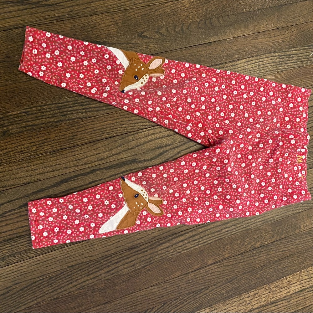 Red Floral Leggings with Deer Design